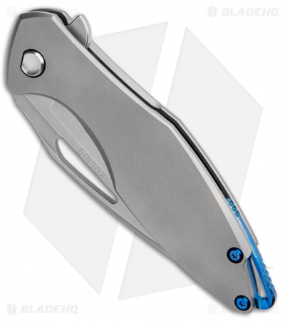 Koenig Arius Frame Lock Knife Bead Blast Titanium w/LP Blue (3.5" Stonewash)