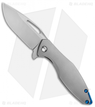 Koenig Arius Frame Lock Knife Bead Blast Titanium w/LP Blue (3.5" Stonewash)