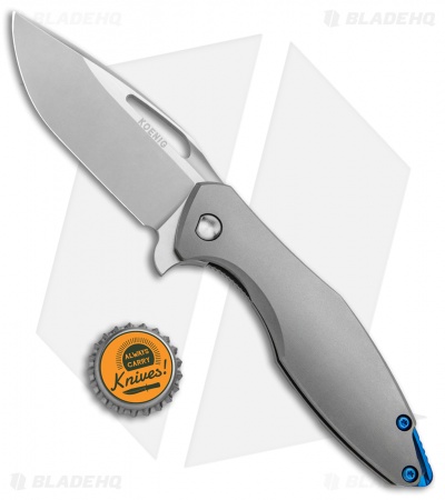 Koenig Arius Frame Lock Knife Bead Blast Titanium w/LP Blue (3.5" SW, Satin)