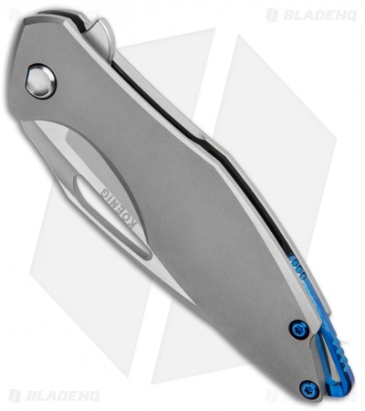 Koenig Arius Frame Lock Knife Bead Blast Titanium w/LP Blue (3.5" SW, Satin)