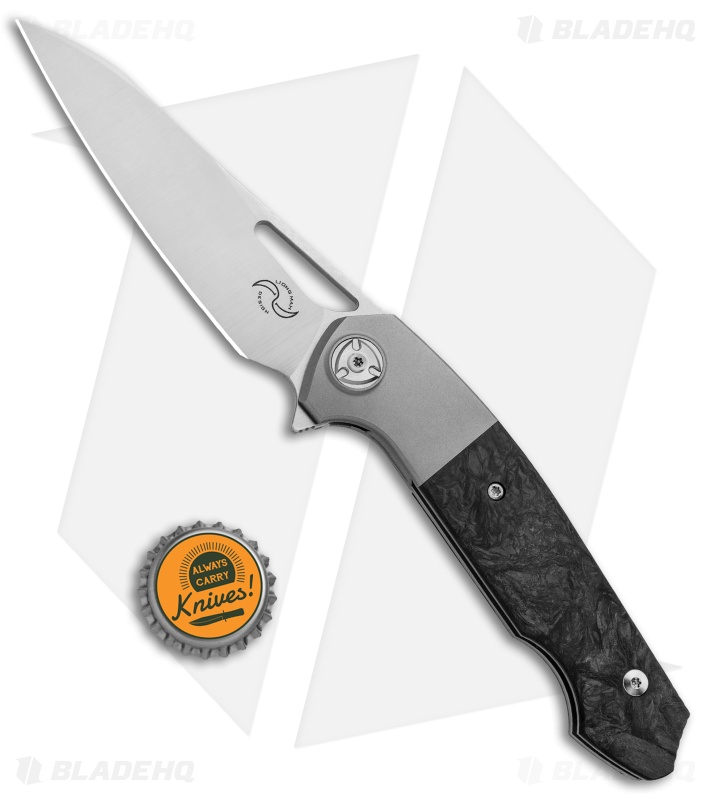 Liong Mah Design Eraser Frame Lock Flipper Marble CF Titanium (4" Satin M390)