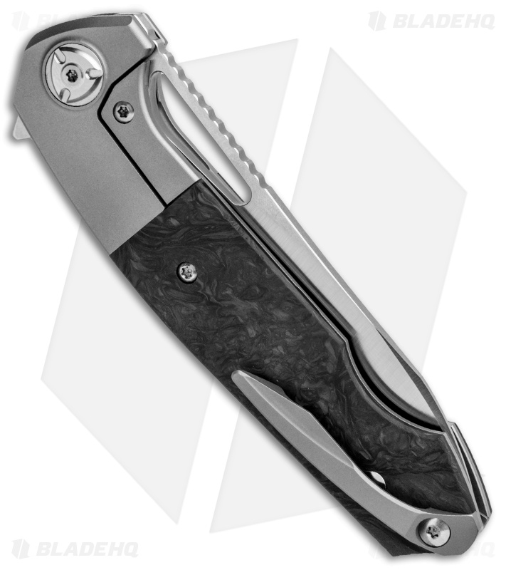 Liong Mah Design Eraser Frame Lock Flipper Marble CF Titanium (4" Satin M390)