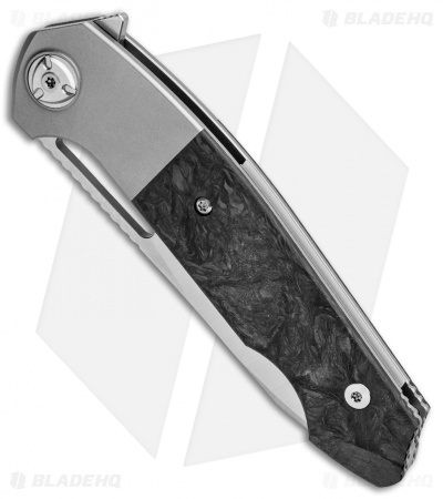 Liong Mah Design Eraser Frame Lock Flipper Marble CF Titanium (4" Satin M390)