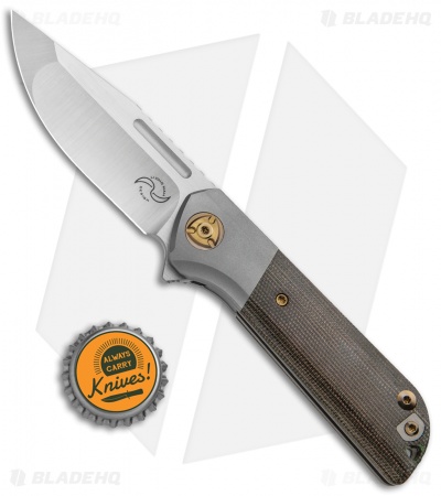 Liong Mah Design Lanny Flipper Knife OD Green Micarta (3.25" Satin)