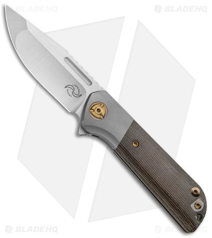 Liong Mah Design Lanny Flipper Knife OD Green Micarta (3.25" Satin)