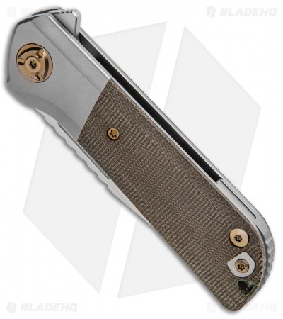 Liong Mah Design Lanny Flipper Knife OD Green Micarta (3.25" Satin)