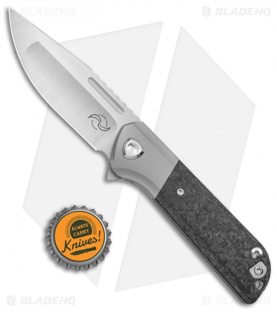 Liong Mah Design Lanny V2 Flipper M390 Knife Marbled Carbon Fiber (3.25" Satin )