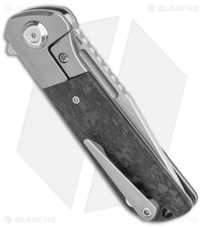 Liong Mah Design Lanny V2 Flipper M390 Knife Marbled Carbon Fiber (3.25" Satin )