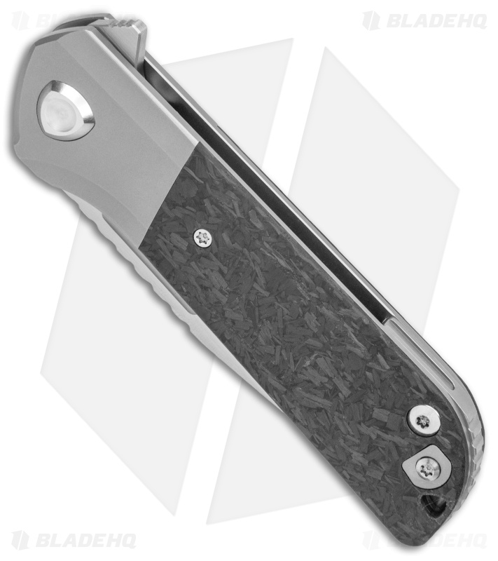 Liong Mah Design Lanny V2 Flipper M390 Knife Marbled Carbon Fiber (3.25" Satin )