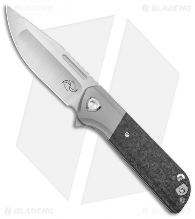 Liong Mah Design Lanny V2 Flipper M390 Knife Marbled Carbon Fiber (3.25" Satin )