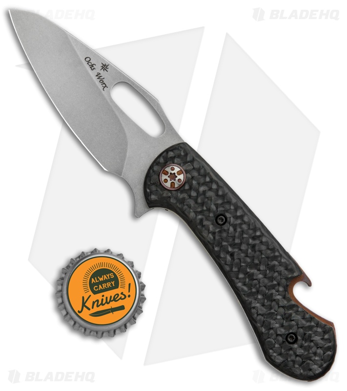 Ochs Worx Custom Lagoon Flipper Knife Textured Carbon Fiber (2.8" Stonewash)