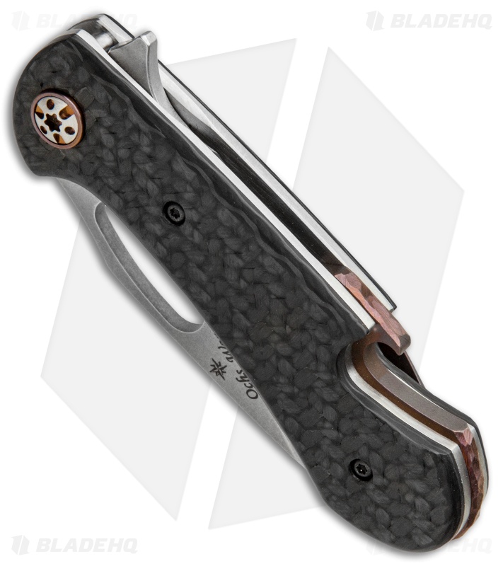 Ochs Worx Custom Lagoon Flipper Knife Textured Carbon Fiber (2.8" Stonewash)
