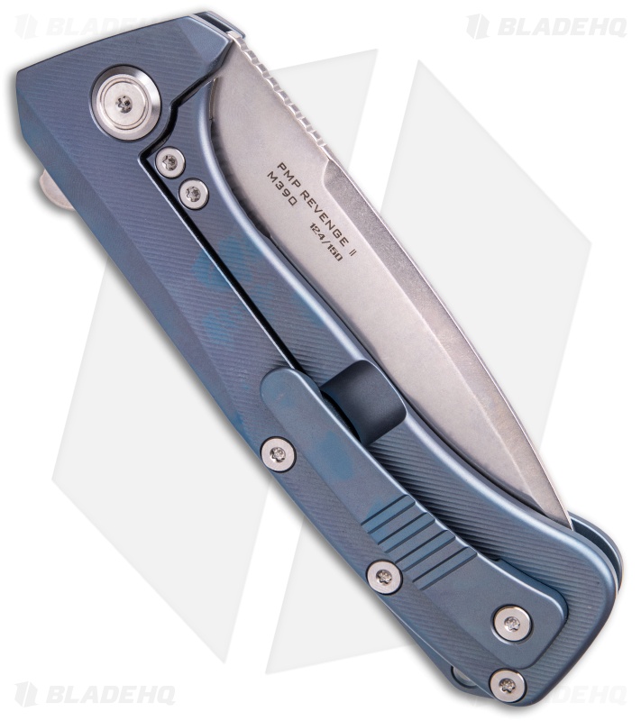 PMP Knives Revenge II Frame Lock Knife Blue Titanium  (3.75" Stonewash M390)