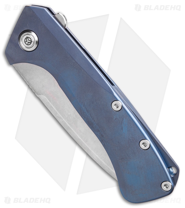 PMP Knives Revenge II Frame Lock Knife Blue Titanium  (3.75" Stonewash M390)