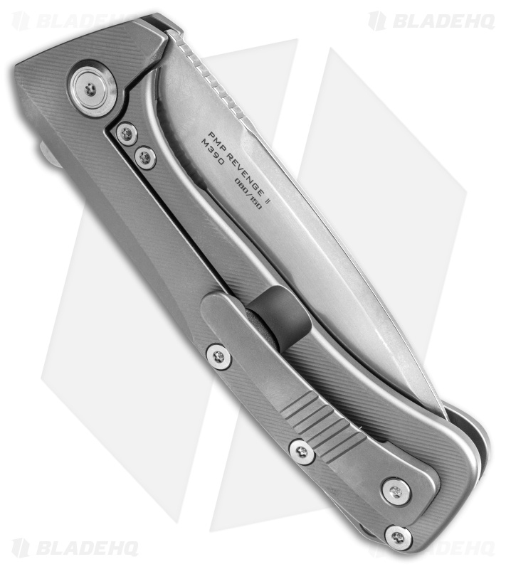 PMP Knives Revenge II Frame Lock Knife Gray Titanium  (3.75" Stonewash M390)