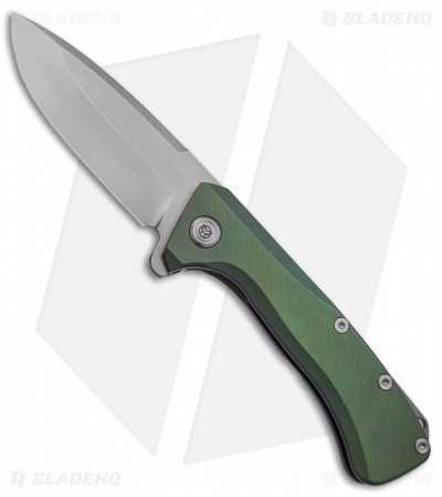 PMP Knives Revenge II Frame Lock Knife Green Titanium  (3.75" Stonewash M390)
