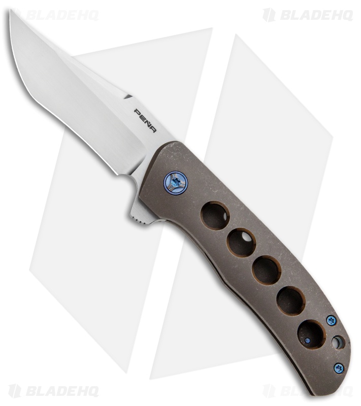 Pena Knives Custom Viper Frame Lock Flipper Knife Bronze Ti/Moku Ti(3.2" Satin) 
