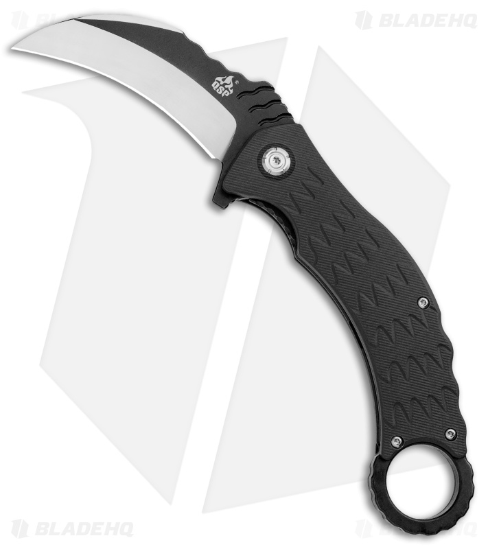 QSP Eagle Liner Lock Karambit Knife Black G-10 (3.12" Black/Satin) 