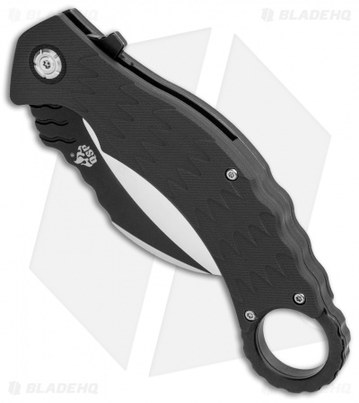 QSP Eagle Liner Lock Karambit Knife Black G-10 (3.12" Black/Satin) 