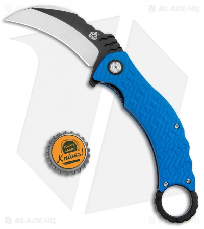 QSP Eagle Liner Lock Karambit Knife Blue G-10 (3.12" Black/Satin) 