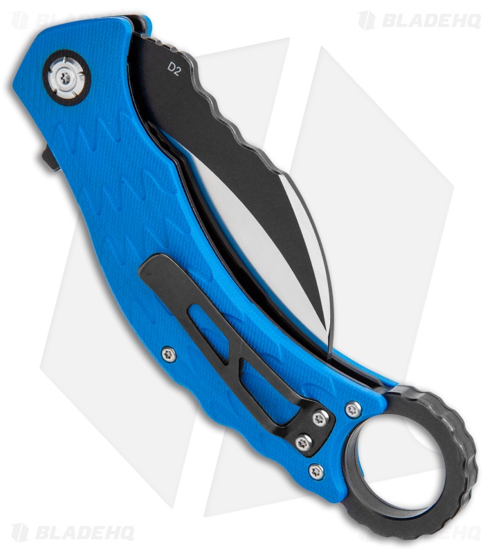 QSP Eagle Liner Lock Karambit Knife Blue G-10 (3.12" Black/Satin) 