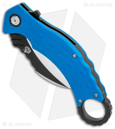 QSP Eagle Liner Lock Karambit Knife Blue G-10 (3.12" Black/Satin) 