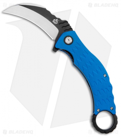 QSP Eagle Liner Lock Karambit Knife Blue G-10 (3.12" Black/Satin) 