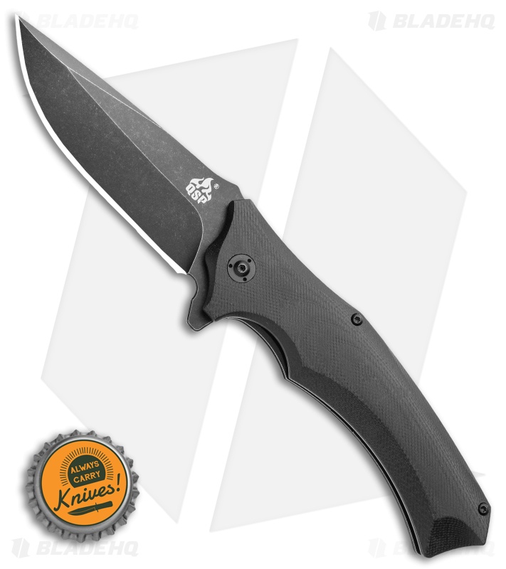 QSP Sthenia Liner Lock Knife Black G-10 (3.25" Black Stonewash) 