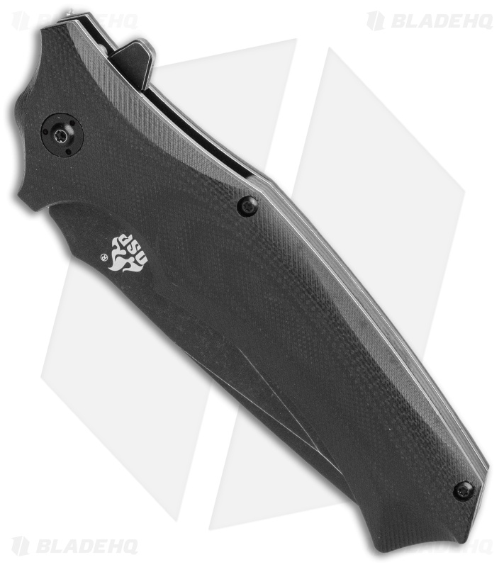 QSP Sthenia Liner Lock Knife Black G-10 (3.25" Black Stonewash) 