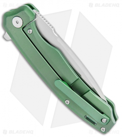 QSP Woodpecker Frame Lock Knife Green Titanium (3.75" Satin) 