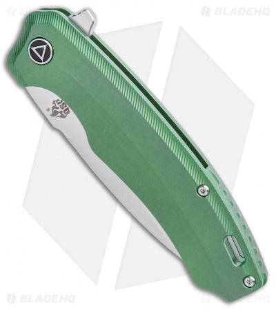 QSP Woodpecker Frame Lock Knife Green Titanium (3.75" Satin) 