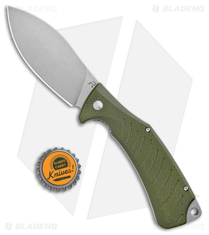 REVO Ness Liner Lock Flipper Knife OD Green G-10 (3.3" Stonewash)