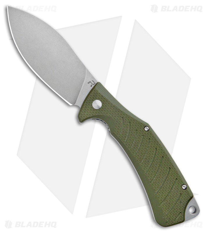 REVO Ness Liner Lock Flipper Knife OD Green G-10 (3.3" Stonewash)