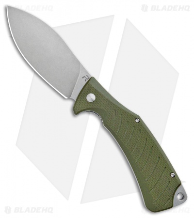 REVO Ness Liner Lock Flipper Knife OD Green G-10 (3.3" Stonewash)