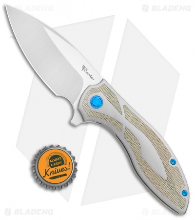 Reate Iron Frame Lock Flipper Knife Green  Micarta/Blue (3.25" Satin)