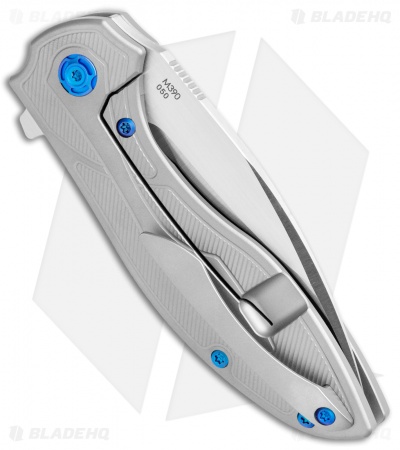 Reate Iron Frame Lock Flipper Knife Green  Micarta/Blue (3.25" Satin)