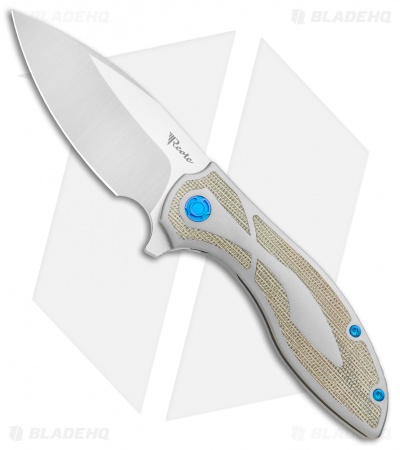 Reate Iron Frame Lock Flipper Knife Green  Micarta/Blue (3.25" Satin)