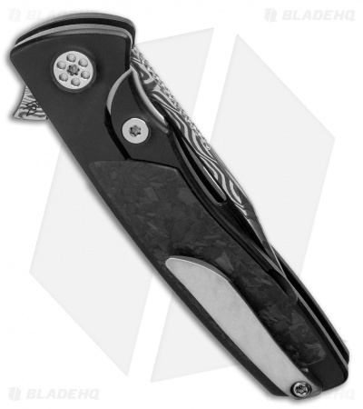 Sharp By Design Micro Evo Typhoon Bowie Knife Black Ti/Marble CF (3" Damascus)
