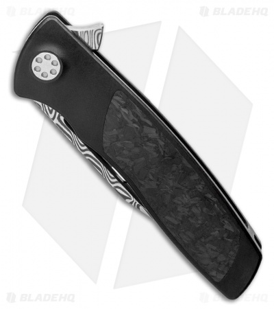 Sharp By Design Micro Evo Typhoon Bowie Knife Black Ti/Marble CF (3" Damascus)