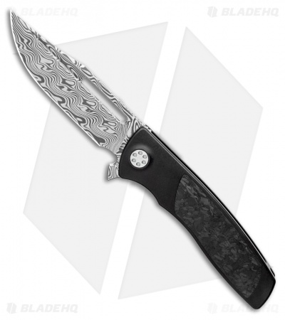 Sharp By Design Micro Evo Typhoon Bowie Knife Black Ti/Marble CF (3" Damascus)