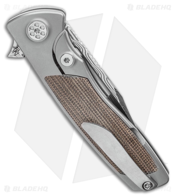 Sharp By Design Micro Evo Typhoon Bowie Knife Ti/Green Micarta (3" Damascus)