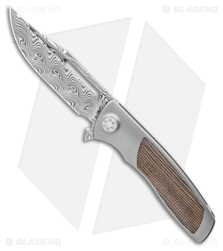 Sharp By Design Micro Evo Typhoon Bowie Knife Ti/Green Micarta (3" Damascus)