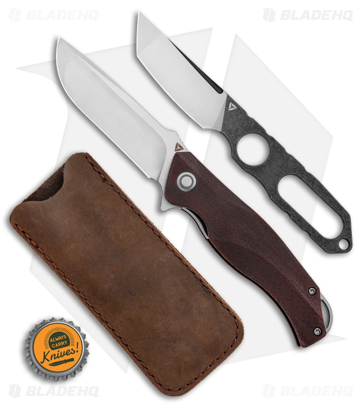 TuyaKnife Envy 3 Liner Lock Knife + Boot Knife Crosscut Red CF (3.25" Satin)