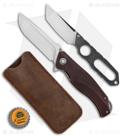 TuyaKnife Envy 3 Liner Lock Knife + Boot Knife Crosscut Red CF (3.25" Satin)