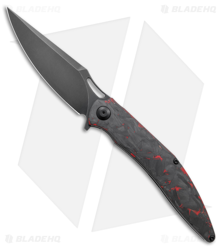 VDK Vesta Liner Lock Knife Red Marble Carbon Fiber (4" Black)