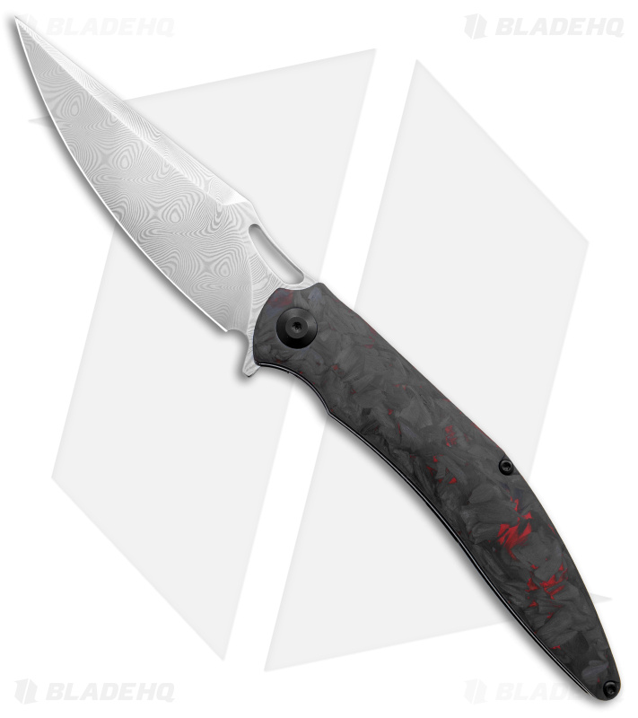 VDK Vesta Liner Lock Knife Red Marble Carbon Fiber (4" Damascus)