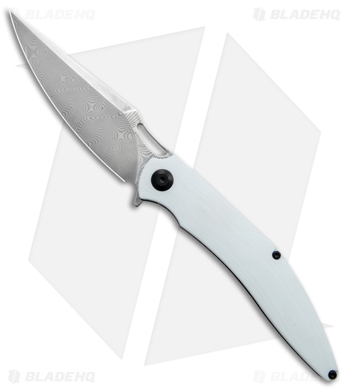 VDK Vesta Liner Lock Knife White G-10 (4" Damascus)