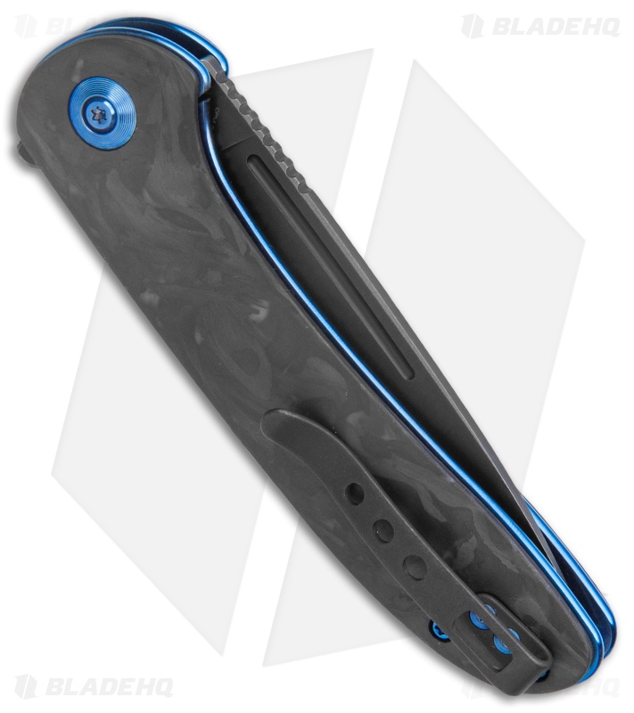 WE Knife Co. Saakshi Liner Lock Knife Marble CF/Blue Liners (3.3" Black SW)