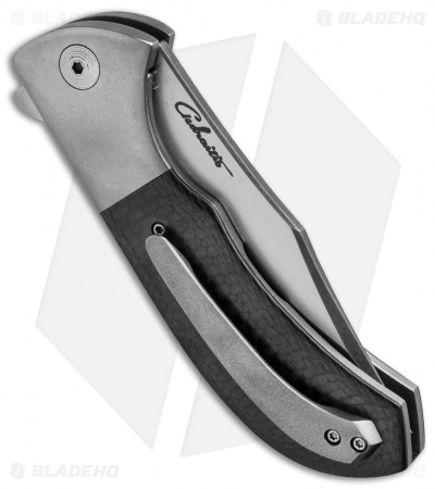 Chuck Gedraitis Tanto/Bowie Flipper Knife Carbon Fiber/Titanium  (3.6" Two-Tone)