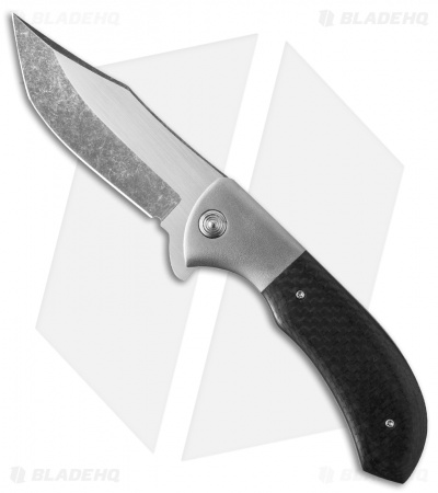 Chuck Gedraitis Tanto/Bowie Flipper Knife Carbon Fiber/Titanium  (3.6" Two-Tone)
